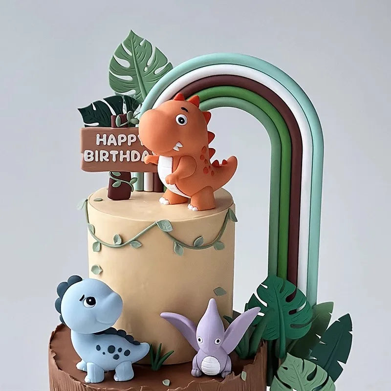 Topper de Bolo Dinossauro com Arco-Íris - Festa Infantil