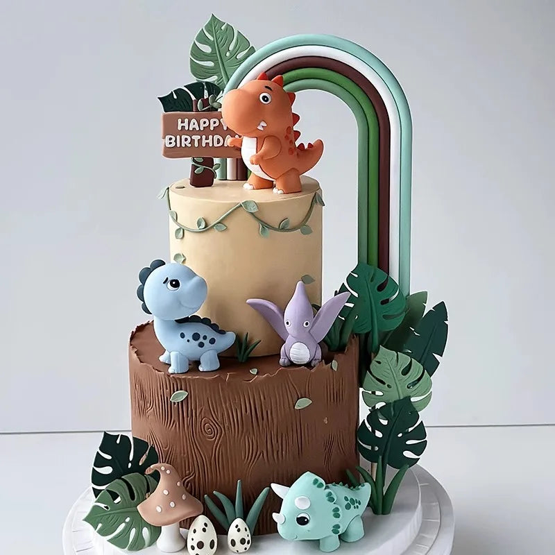 Topper de Bolo Dinossauro com Arco-Íris - Festa Infantil
