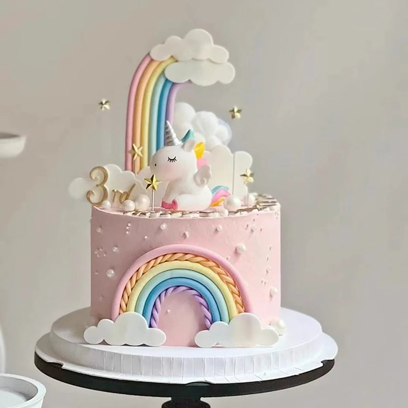 Topo de Bolo Unicórnio com Arco-Íris - Festa Infantil