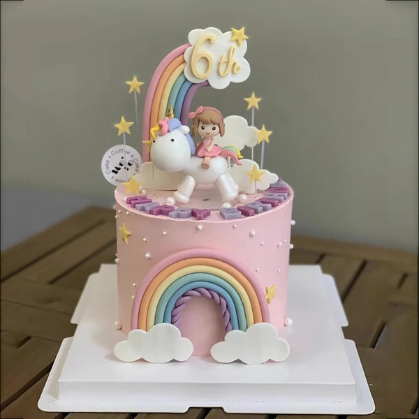 Topo de Bolo Unicórnio com Arco-Íris - Festa Infantil