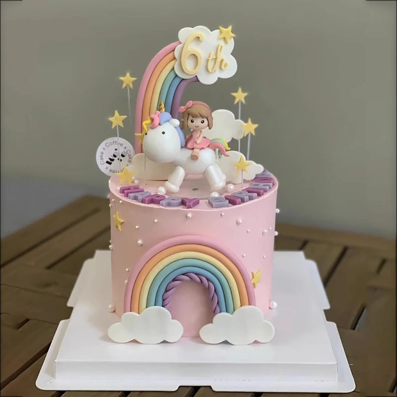 Topo de Bolo Unicórnio com Arco-Íris - Festa Infantil