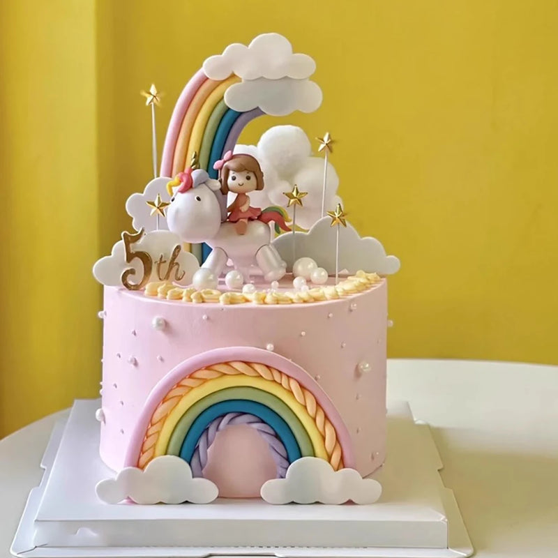 Topo de Bolo Unicórnio com Arco-Íris - Festa Infantil