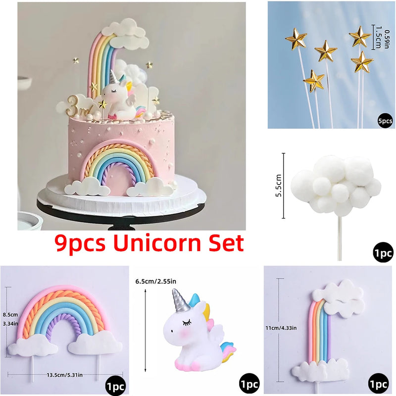 Topo de Bolo Unicórnio com Arco-Íris - Festa Infantil