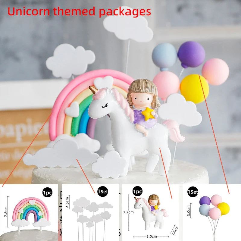 Topo de Bolo Unicórnio com Arco-Íris - Festa Infantil