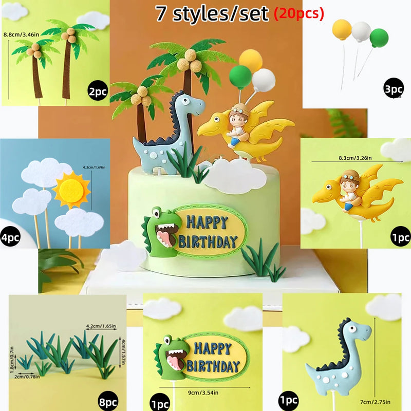Topo de Bolo Dinossauro com Balões - Festa Infantil