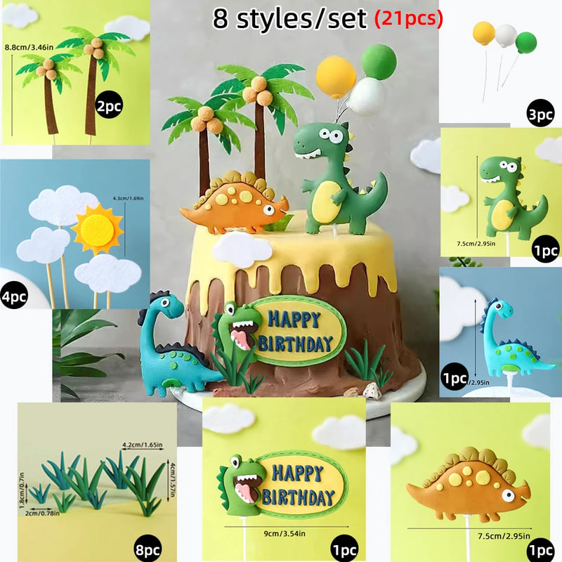Topo de Bolo Dinossauro com Balões - Festa Infantil
