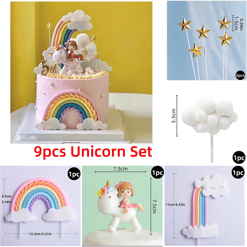 Topo de Bolo Unicórnio com Arco-Íris - Festa Infantil