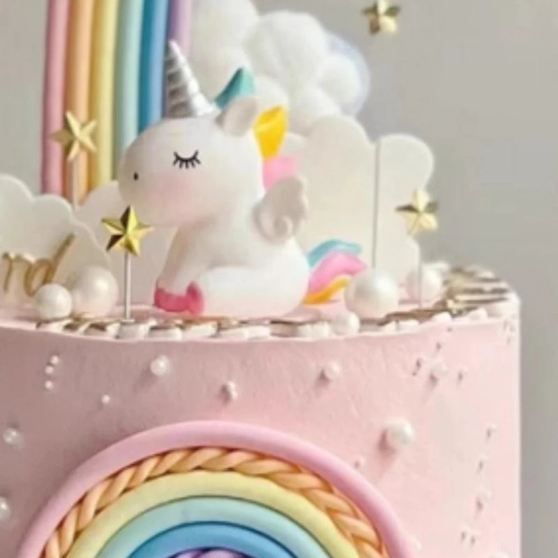 Topo de Bolo Unicórnio com Arco-Íris - Festa Infantil