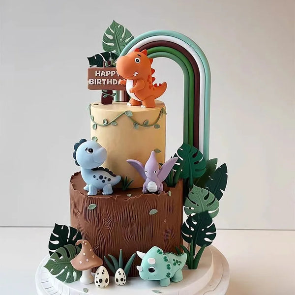 Topper de Bolo Dinossauro com Arco-Íris - Festa Infantil